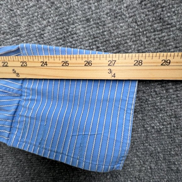 Thomas Pink Long Sleeve Button Up Shirt Men Cotton Striped Blue 15.5 Slim Fit - Picture 13 of 13